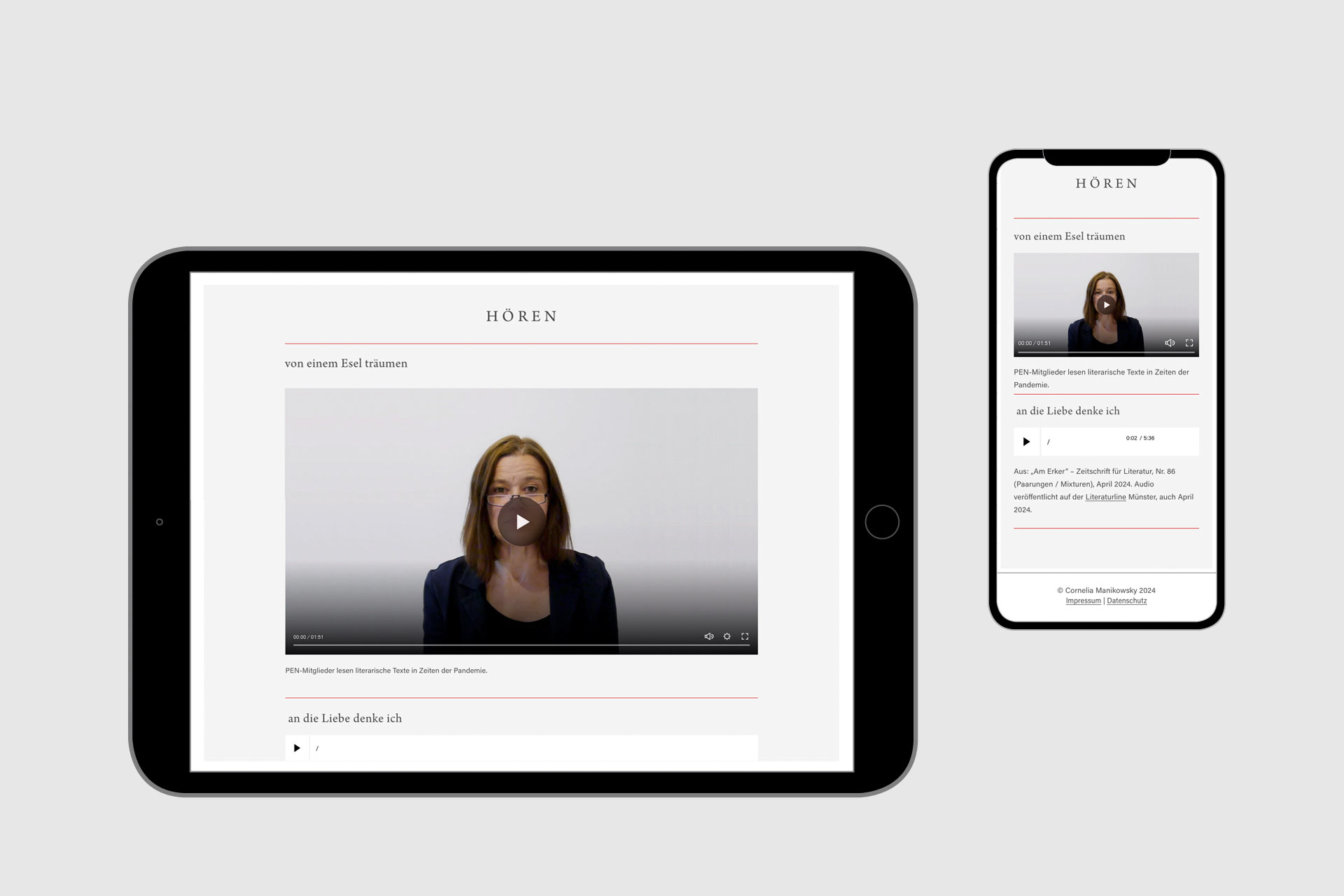 Ansichten der Frise-Website zeigen die Unterseite „Künstlerhaus > About“